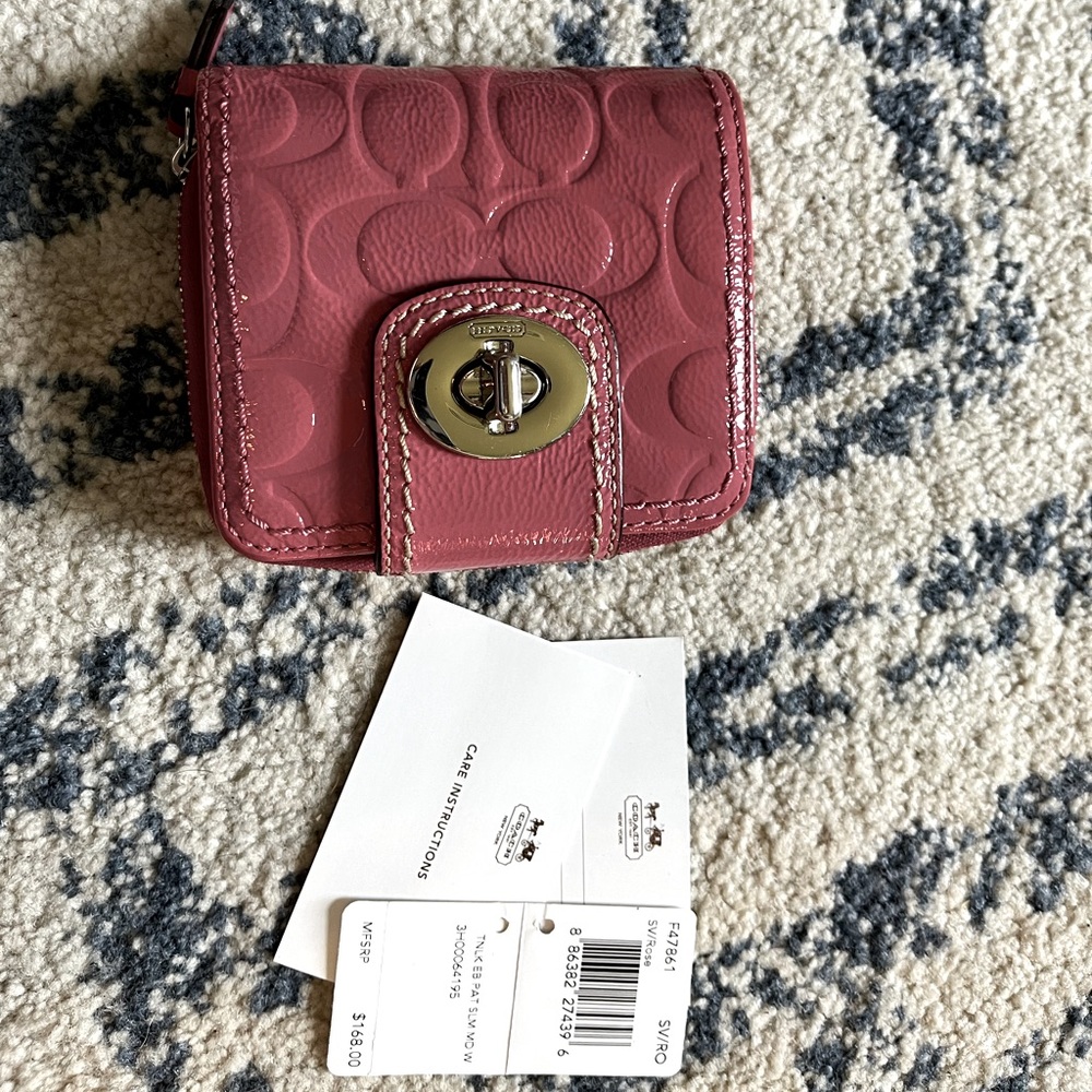 Coach Pink Patent Leather Zip Wallet